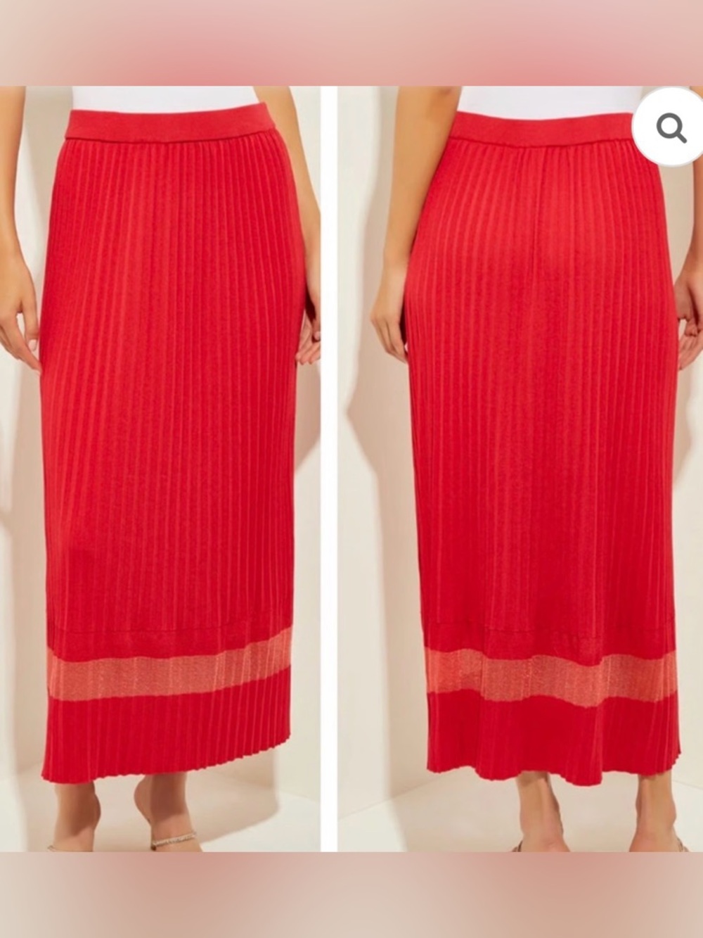 Misook Pleated Soft Knit Skirt Women’s M Red Maxi Burnout Accent Pull On Elegant